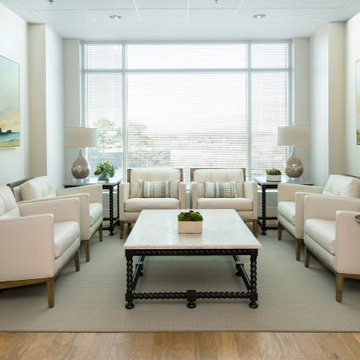 Neutral lobby with nature themed accents