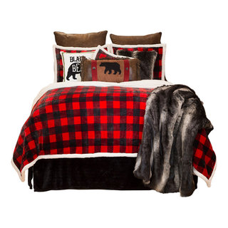 Patchwork Lodge Rustic Cabin Sherpa Fleece Bedding Set by Carstens