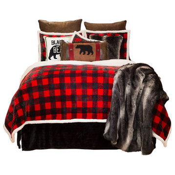 Carstens Red Lumberjack Buffalo Plaid 3-Piece Sherpa Fleece Bedding Set, Twin