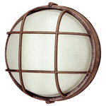 Trans Globe Lighting - Aria 1 Light Bulkhead in Rust with Ribbed Frost - The Aria Collection is perfect for adding a warm glow to any outdoor area.  The fixture provides a subtle accent to any home exterior and complements a variety of design themes.  The Aria 8" Bulkhead is a Nautical themed fixture that maintains popularity with its timeless bulkhead style and traditional round ship window form. The metal frame encases the Ribbed Frosted Glass lens. The closed design also makes the Aria Collection a great choice for basement  attic  and storage room lighting.&nbsp