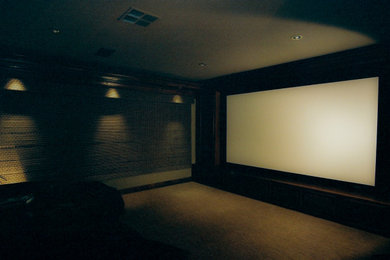 Inspiration for a contemporary home theater remodel in Orange County