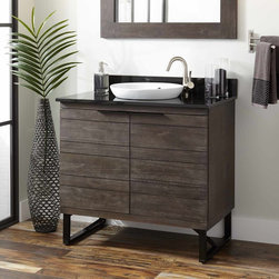 36" PFEIFFER TEAK VANITY FOR SEMI-RECESSED SINK - RUSTIC BROWN - Products