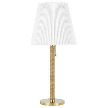 Dorset 1-Light Table Lamp by Mark D. Sikes, Aged Brass Frame, Cream Shade