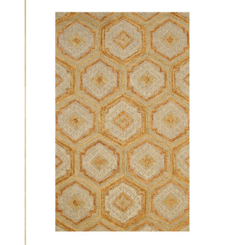 EORC Gold Hand-Tufted Wool Geometric Rug 5' x 8'