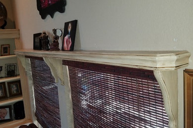 Custom shelf to match faux antique furnishings already in place.