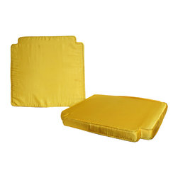 Pair Chinese Oriental Golden Yellow Silk Fabric Square Seat Cushion Pads - Seat Cushions
