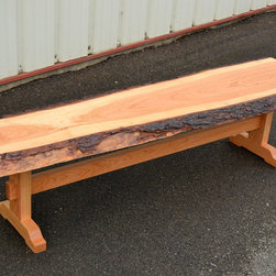 Live Edge Cherry Bench with Trestle Base - Dining Benches