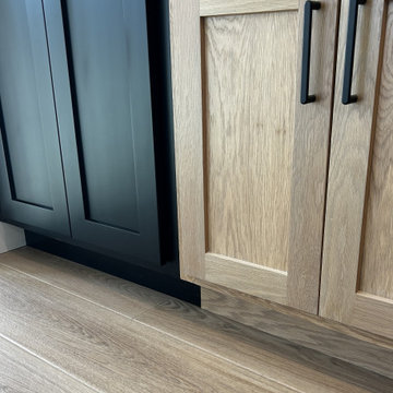 White Oak and Black Split Foyer Modern Kitchen