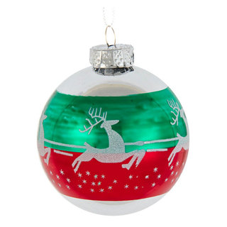 Kurt Adler 80mm Red and Green Reindeer Glass Ball Ornaments, 6 Piece Set