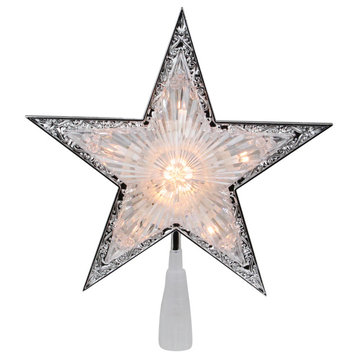Silver and Clear Crystal 5 Point Star Christmas Tree Topper 9 "