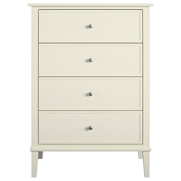 Vertical Dresser, Tapered Legs & 4 Spacious Drawers With Round Knobs, White