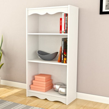 Harlow White Durable Engineered Wood 48" Tall Adjustable 3 Shelf Bookcase