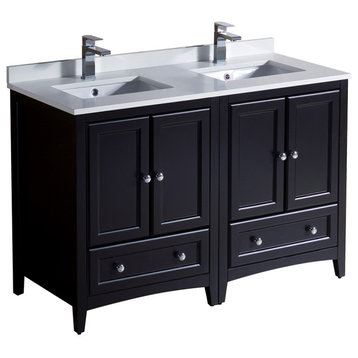 48" Oxford Double Sink Bathroom Cabinet, Base: Espresso, With Top and Sink