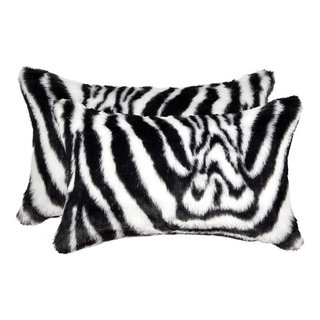 Luxe Faux Fur 676685041258 12 x 20 in. Belton Sheepskin Pillow - Denton Zebra Black & White - Pack of 2