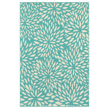 Madelina Floral Blue and Ivory Indoor or Outdoor Area Rug, 6'7"x9'6"