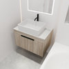 Wall-Mounted Bath Vanity, White Oak, White Ceramic Vessel Sink