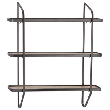 Grey Metal and Wood Industrial Wall Shelves, 34x32x6