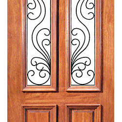 Prehung Mahogany Insulated Twin Lite Front Single Door Ironwork - Front Doors