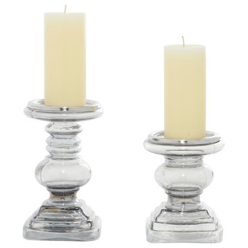 Traditional Silver Glass Candle Holder Set 24675