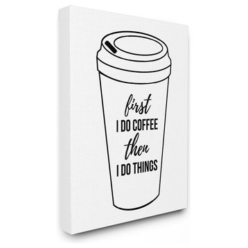 First Coffee Then Things Black & White Typography XXL Canvas Wall Art, 30"x40"