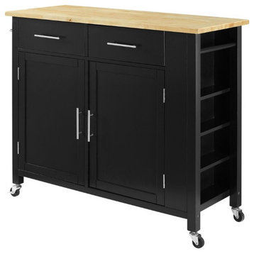 Pemberly Row Contemporary Wood Top Kitchen Island Cart in Black