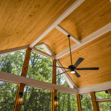 Screened porch with dramatic ceiling