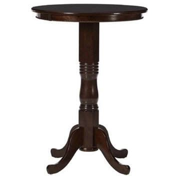 Bowery Hill Traditional Wood Pub Table with Carved Pedestal in Cappuccino