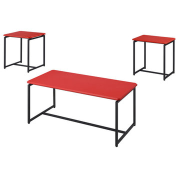 GT 3-Piece Carbon Fiber Wrap Coffee Table and End Table Set, Red
