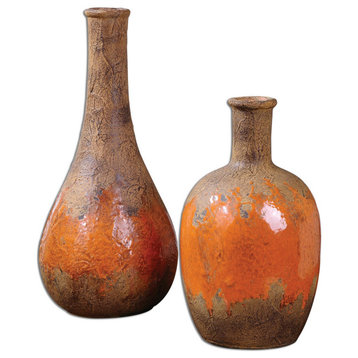 Uttermost Kadam 12" Ceramic Vases in Rust Brown (Set of 2)