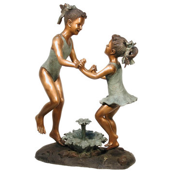 Girls Dancing Around Flower  Bronze Fountain
