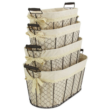 Lined Oval Wire Baskets, Set of 4