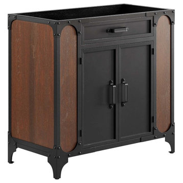 Modway Steamforge 36" Wood Bathroom Vanity Cabinet in Black/Walnut