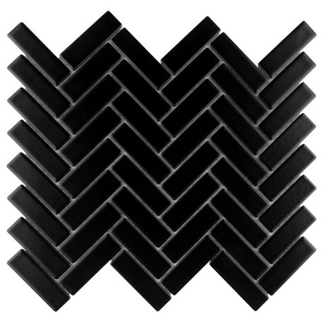 Metro Brick Herringbone Matte Black Porcelain Floor and Wall Tile
