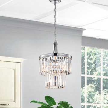 4-Light Double Drum Rectangular Colonial Crystals Shade Pendant Chandelier Glam