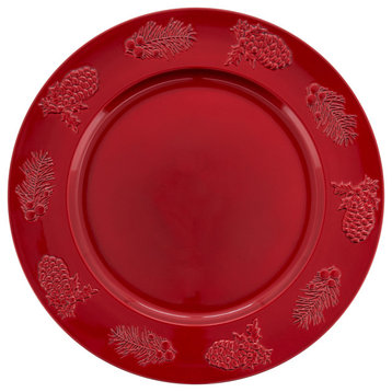 Charger Plates With Holly Berry Design, Set of 4, Red