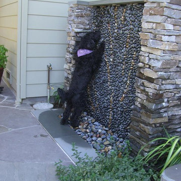 Mountain View Backyard BBQ, Patio, Rock Fountain
