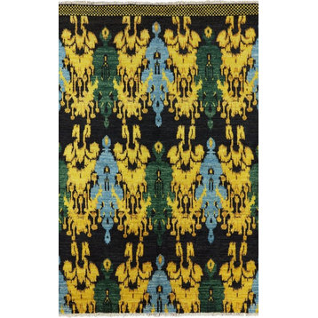 Ikat Hand Knotted Wool 6x9 Area Rug, P5375