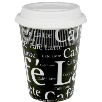 Set of 2 Travel Mugs Cafe Latte Writing on Black