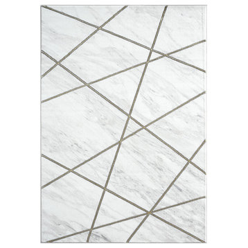 Abani Luna LUN150A Contemporary Marble Gold Lines Area Rug, Grey, 5'3"x7'6"