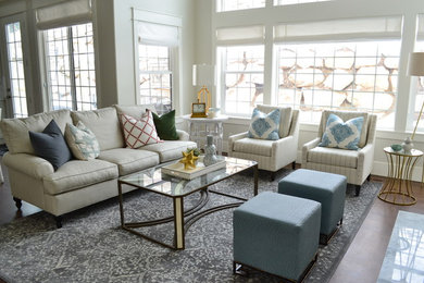Design ideas for a transitional living room in Salt Lake City with grey walls.