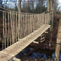 Suspended 'free-floating' Rope Bridge, Rope Ladder and knotted rope - Garden Products