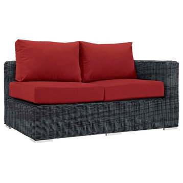 Modern Outdoor Lounge Loveseat Sofa, Sunbrella Rattan Wicker, Red