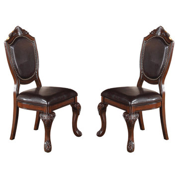 Dining Chairs With Faux Leather Upholstery, Set Of 2, Dark Brown