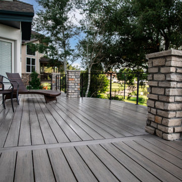 Modern Lafayette Curved Deck with Stone Pillars