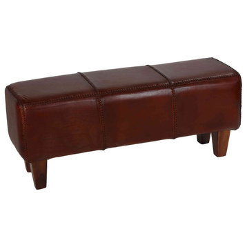 Bare Decor Morgan Large Bench Genuine 100% Leather, Brown