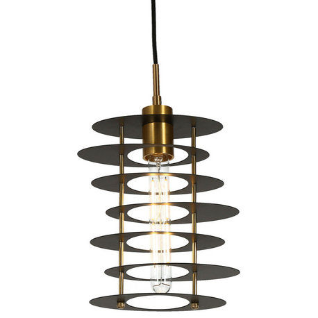 LNC Modern Contemporary 5-Light Black Gold Cylinder Pendant Light