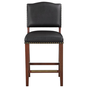Denver Stationary Faux Leather Brown Counter Stool with Nail Heads