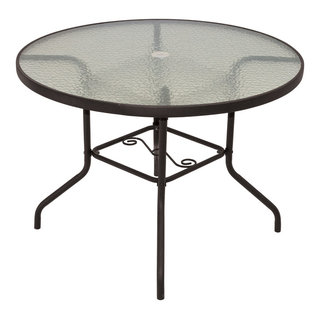 Rio Brands Sienna Metal Round Patio Glass Top Table, Brown, 40-Inch ...