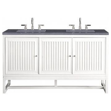 60 Inch Modern White Double Sink Bathroom Vanity Charcoal Quartz, James Martin