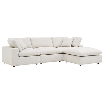 Commix Down Filled Overstuffed Boucle Fabric 4-Piece Sectional Sofa, Ivory